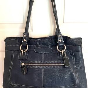 Coach Carryall Penelope Large Navy Blue Pebbled Leather Shoulder Bag #F14682
